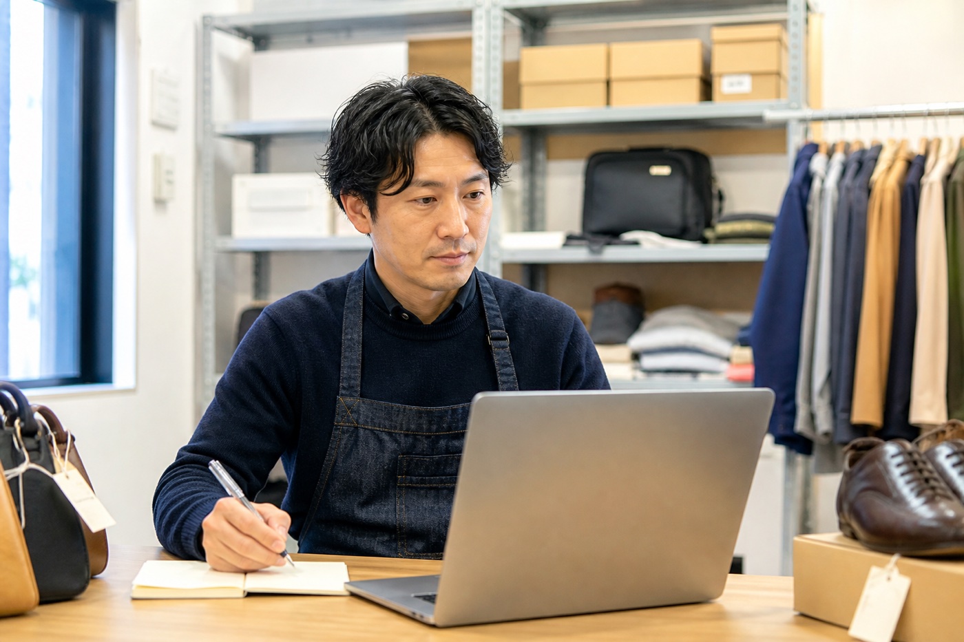 ノートパソコンを前に小売・リユース業務のAI活用を学ぶ担当者